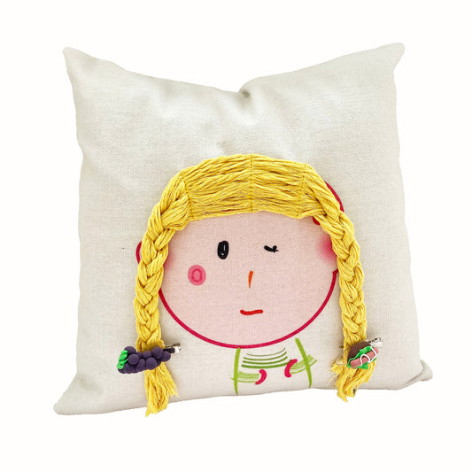 The Serene Smiling Girl Cushion Cover