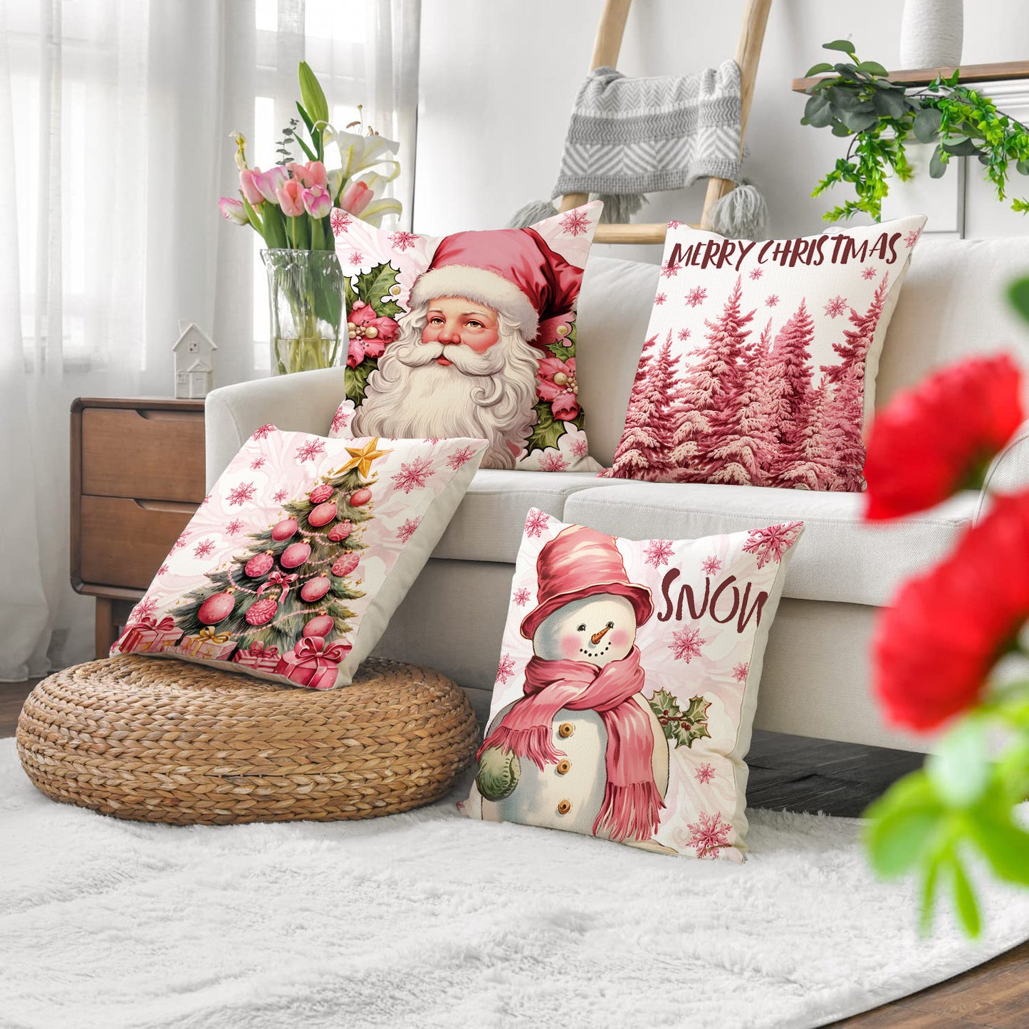 Cute Pink Christmas Cushion Cover