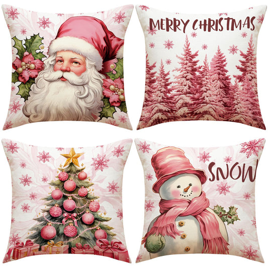 Cute Pink Christmas Cushion Cover