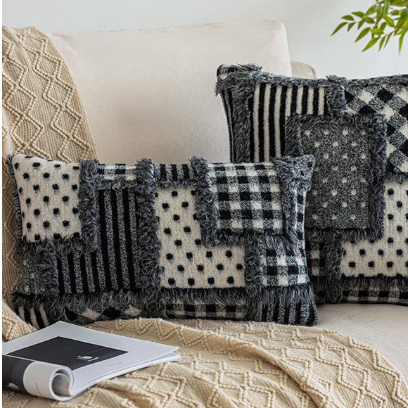 Tweed Jacquard Patchwork Patch Pillow Cover