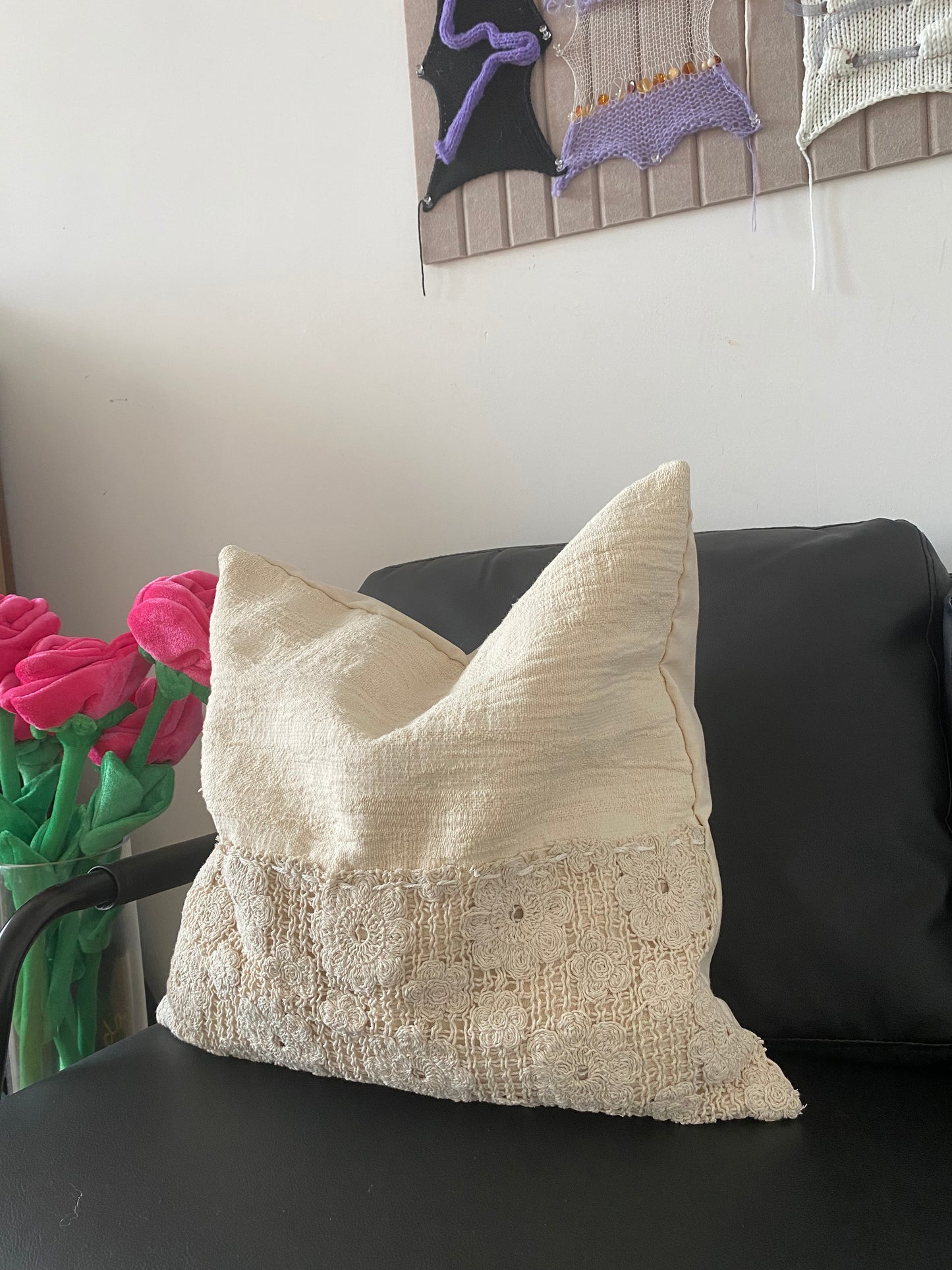 Lace Crochet Cotton Jacquard Cutout Cushion Cover