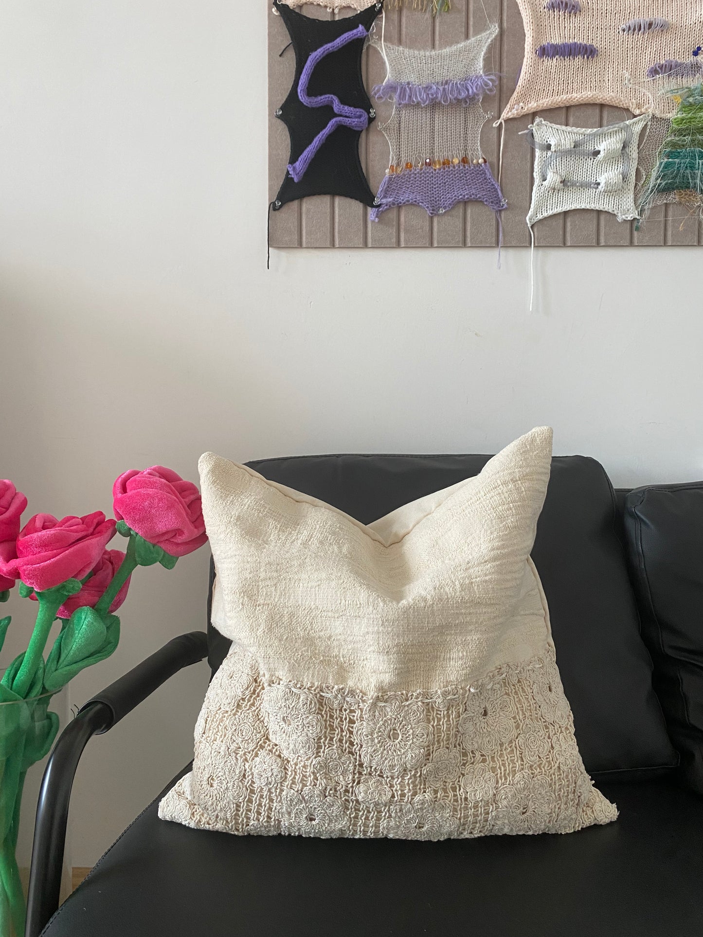 Lace Crochet Cotton Jacquard Cutout Cushion Cover