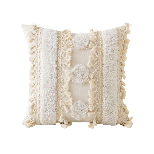 Nordic Style Cotton Cushion Covers with Tassel and Tufting Accents