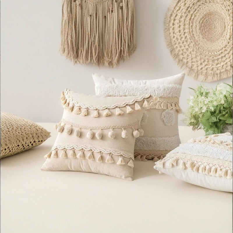 Nordic Style Cotton Cushion Covers with Tassel Accents