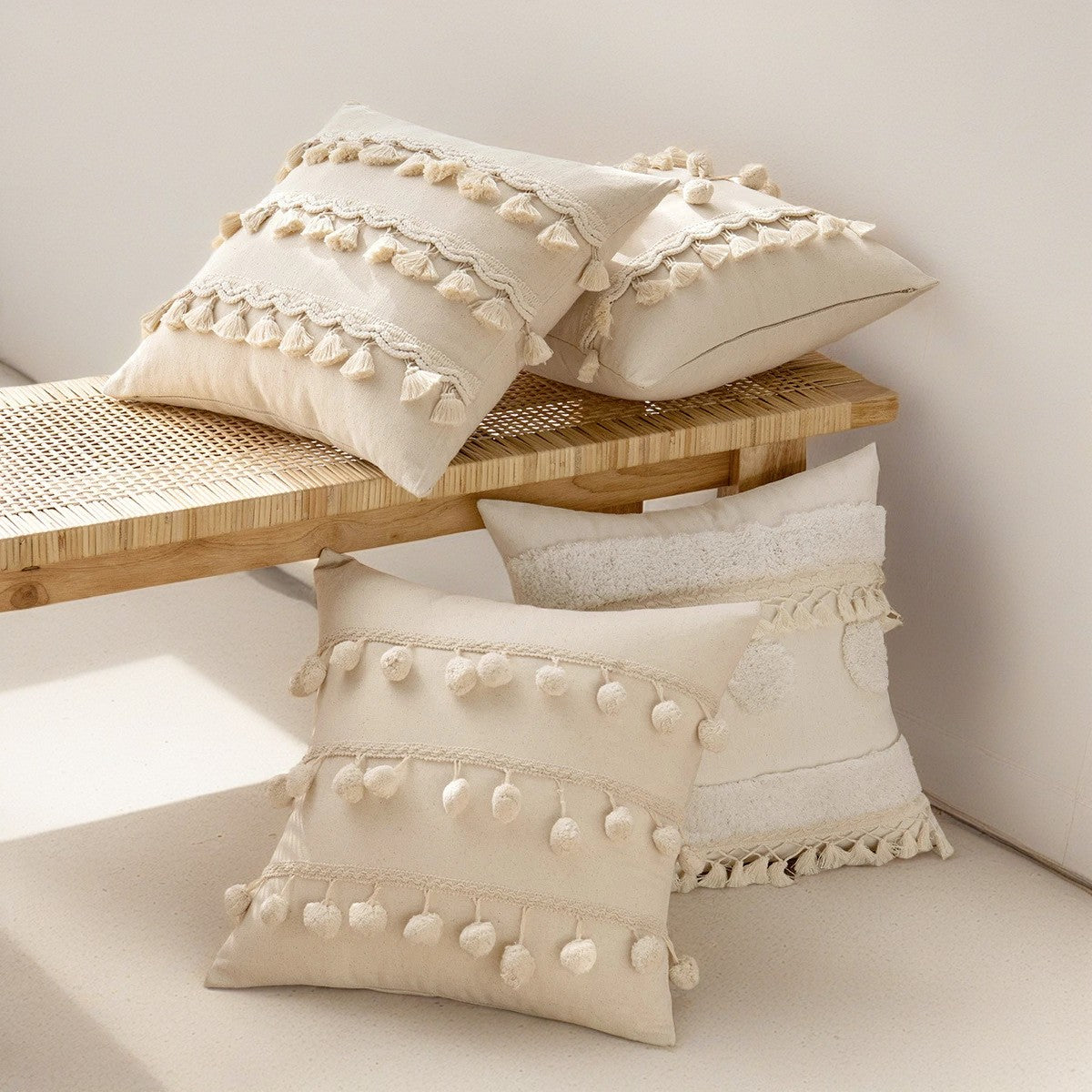 Nordic Style Cotton Cushion Covers with Tassel Accents