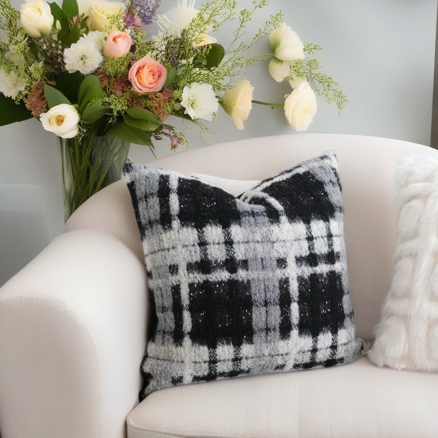 Wool black and white check light luxury cushion cover